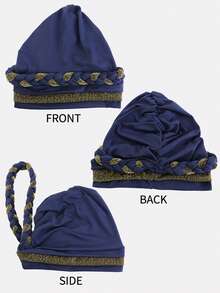 1pc Women's African Style Shiny Braided Headscarf, Suitable For Daily Use - Multicolor - View 3