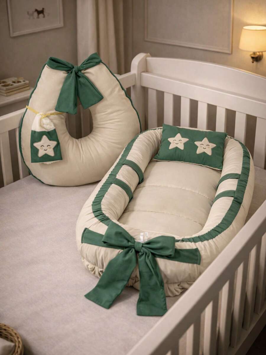 Baby Nest Kit: Reducer Pillow, Nursing Cushion, Embroidered Washcloth - MILITARY - View 1