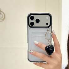 Compatible con iPhone 17/17 Pro/17 Pro Max/16/15/14/13/12/11 Series, 1 pieza Estuche protector de teléfono con ranura para tarjeta + cordón con forma de corazón, Cobertura completa anti-caída, Adecuado para iPhone 17 Pro Max - Negro - Ver 8