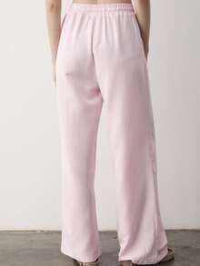 Women Linen Blend High Waist Drawstring Wide Leg Pants Casual Summer Loose Fit Trousers - Pink - View 6