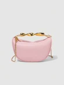 Bolso de mano/bolso de hombro de diseño único de 2025, de piel de PU, con asa de metal, de alta calidad - Rosa - Ver 4