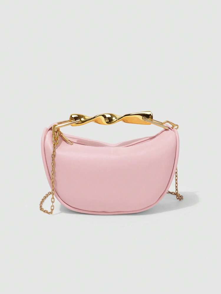 2025 New Unique Design PU Leather Handbag/Shoulder Bag, Metal Handle, High-End Quality - Pink - View 3