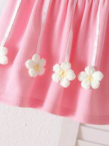 1 pieza Vestido de punto sin mangas con decoración floral lindo y dulce para niñas pequeñas, ligero para el verano - Rosa - Ver 5