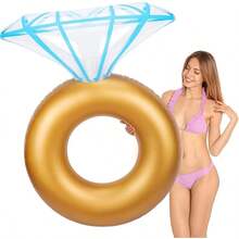 1pc Diamond-Shaped Inflatable Swimming Ring, Luxurious Champagne Gold Color, Smooth And Shiny Surface, Exuding A Chic Ambiance, Perfect For Pool Or Beach Photography To Become The Focal Point, An Eye-Catching Accessory For Summer Vacation. Made Of Thick And PVC Material, Durable And Leak-Resistant With Ample And Stable Buoyancy After Inflation. - Multicolor - View 4