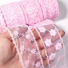 3碼/捲 粉色刺繡蕾絲飾邊 3.8cm 無彈性織帶，適用於衣領、袖口、下擺、腰帶DIY，婚紗/晚禮服/髮飾頭飾製作，家居裝飾枕套手帕製作配件 - 粉紅色 - 查看 4