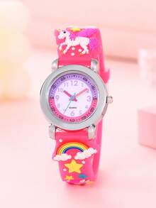 Kids Silicone 3D Rainbow Watch Cute Unicorn Wrist Watch, Children Boys Girls Colorful Circle Digital Quartz Electronic Watch - Hot Pink - View 7