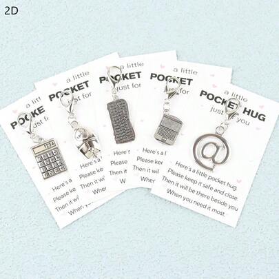 1pc/5pcs Retro Elegant 2D Keychain, Includes Symbols @, Calculator, Mouse, Keyboard, Notebook, With Pocket Hug Card, Suitable For Graduation, Back To School, Birthday, Mother's Day, Perfect Inspirational Accessory, Delicate Bag/Key Chain Decoration