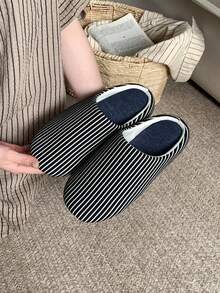 XIXITIAO Unisex Black And White Striped Indoor Slippers, Suitable For All Seasons, Lightweight And Soft Sole, Quiet And Non-Slip For Hardwood Floors, Minimalist Striped Design, Comfortable For Everyday Household Wear - Black - View 6