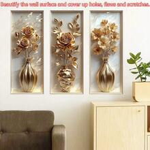 Adhesivo de pared de jarrón con flor de rosa dorada de arte moderno, calcomanía de pared autoadhesiva y resistente al agua de PVC, adecuada para decoración de paredes de sala de estar, oficina y vestíbulo de entrada - Adhesivo de pared de jarrón - Ver 7