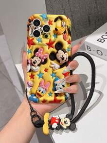 This Disney Mickey Mouse Lanyard Phone Case Is Fully Covered In TPU Material. It's Shockproof, Lightweight, And Compatible With IPhone17/16/11/13/15/15 Plus/15 Pro/15 Pro Max/12/14 Pro Max/11 Pro Max/12 Pro/12 Pro Max/13. This Phone Case Makes A Popular Birthday Gift Or Business Gift; It's Durable, Stain- And Fingerprint Resistant, And Suitable For Both Men And Women. The Set Also Includes A Mickey Mouse Phone Case And A Mickey Mouse Plush Bracelet. It's A Perfect Gift For Friends And Family. This Stylish Phone Case Is Fun, Lightweight, And Durable. IPhone17 Pro Max Phone Case, Minnie Mouse Phone Case. - trắng - Xem 1