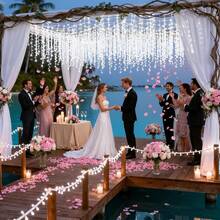 Luces de Cascada, Cuerda de luces Navideña 8 Modos, Luces IP65 Impermeable led para Exterior y Interior, para Bodas, Decoraciones Navideñas, Fiestas, Familias (10M 360LED/Multicolor) - Blanco frío - Ver 6