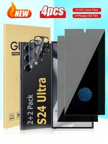 Set de 4 en 1: 2 piezas de protector de pantalla de vidrio templado anti-espía + 2 piezas de protector de lente de cámara, compatible con Samsung S24 Ultra, S21/S21+/S22/S22+/S23/S23+/S24/S24+/S24 Ultra/S25/S25+/S25 Ultra/S26 Ultra/S26/S26+ - Negro - Ver 34