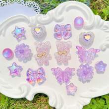 16pcs Purple Bear Shoe Charms, Purple Series Shoe Decorations, Pentagram, Bowknot Accessories, Shoe Flowers, Cute Shoe Accessories Suitable For Sandals, Beach Shoes, Garden Shoes, DIY Decoration - Purple - View 4