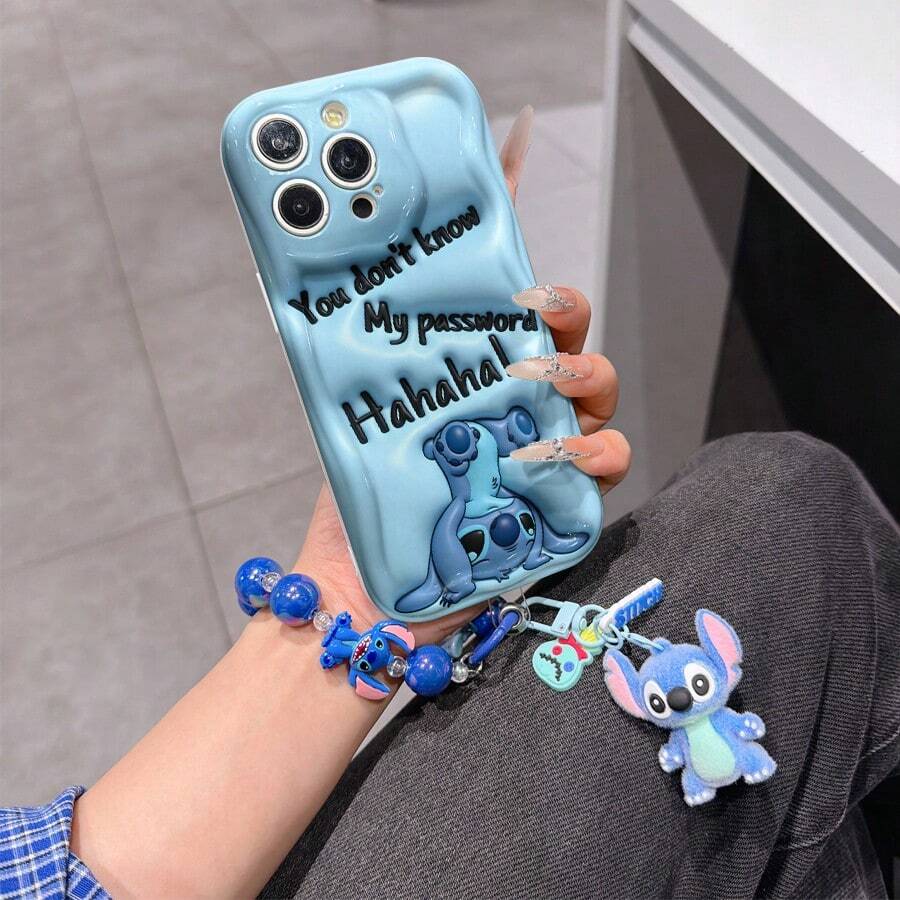 Disney Has Authorized, Phone Case - Chain Set, The Stitch Lilo & Stitch 3D Phone Case Plus A Silicone 3D Stitch Bracelet With Metallic Ring Removable Bracelet, Stitch And Angel Pattern, Compatible With Iphone 17/16/15/14/13/12/11/XS/XR/X Plus Pro Max, A Stylish Cartoon Phone Case, The Perfect Gift Choice, Phone Protection, Durable Phone Cover, Great Gift For Friends And Family - 白色款式B - 查看 1