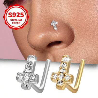 Khuyên mũi bạc S925 dành cho nữ, thiết kế hình thánh giá đính đá Cubic Zirconia tượng trưng cho niềm tin và sự bảo vệ, được thiết kế theo phong cách hip-hop tối giản Y2K, không gây dị ứng, lý tưởng để làm quà tặng vào Ngày Valentine, Ngày của Mẹ và mùa cưới.
