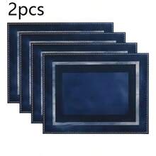 1pc/2pcs/4pcs/6pcs/8pcs/300pcs Set, 30*45cm Luxury Navy Blue Edged Placemats, Made Of 100% Polyester, Non-Slip Heat-Resistant Easy To Clean, Hand Wash, Machine Wash Or Dry Clean - Multicolor - View 24