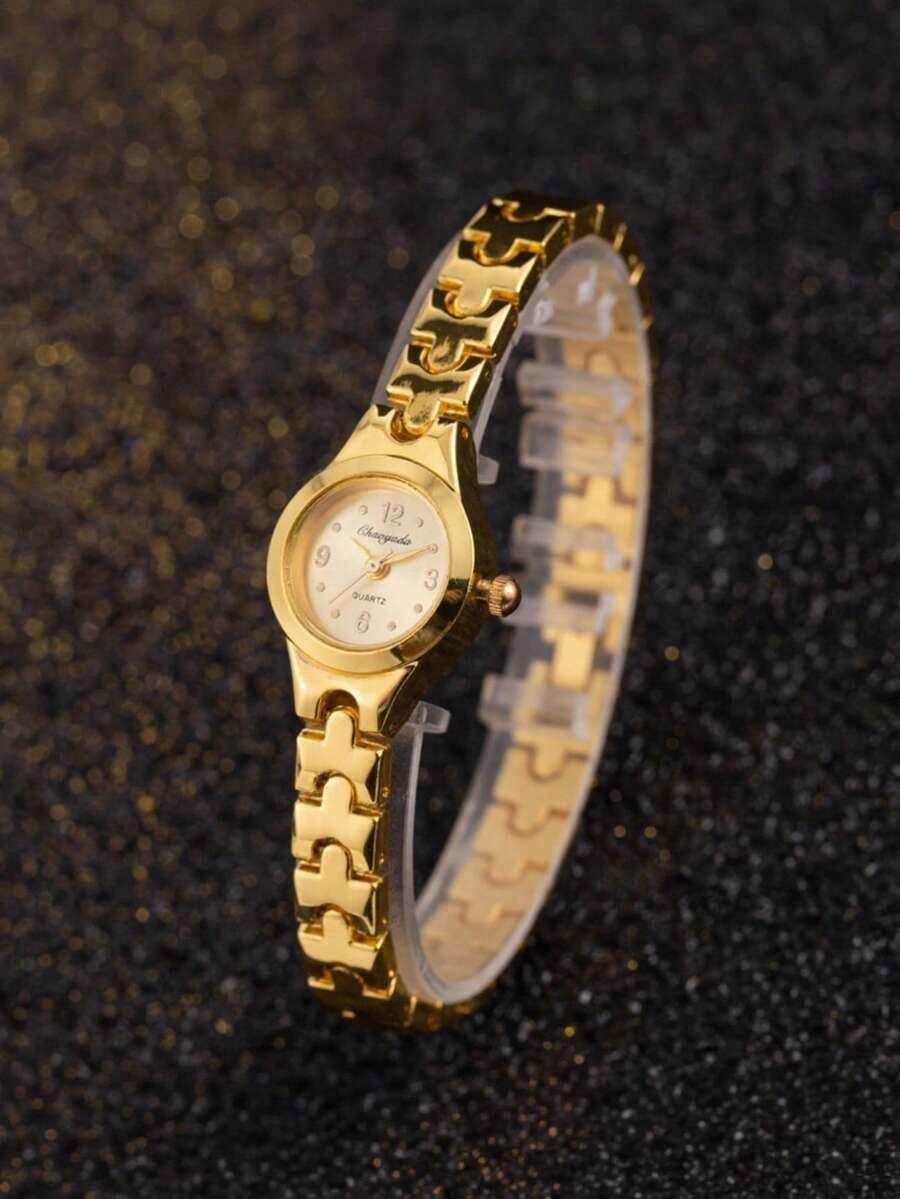 1pc Elegant Minimalist Women's Watch, Luxury Brand Silver Petite Cute Wristwatch, Ladies Quartz Watch, Mother's Day Gift - Vàng 2 - Xem 1