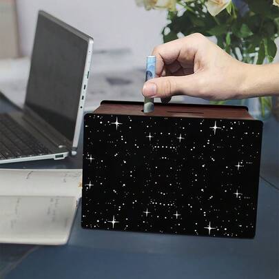 Hộp tiết kiệm tiền xu bằng gỗ tự làm - Hình ảnh bầu trời đêm đầy sao, trang trí bàn ăn/phòng khách, phù hợp cho phòng ngủ tuổi teen, bàn làm việc văn phòng, đám cưới, ngày Valentine, sinh nhật, Giáng sinh, Lễ Phục sinh, tựu trường, trang trí nhà cửa, treo tường (Không kèm pin)