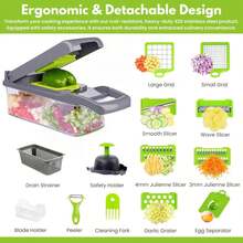 Bộ dụng cụ thái và băm rau củ 16 trong 1 - Dụng cụ nhà bếp đa năng có hộp đựng, thích hợp để thái hành tây, cà rốt, tỏi - Bao gồm rổ lọc. - Nhiều màu - Xem 4