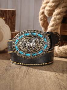 1条西部风格皮带，PU压纹皮带，男士复古休闲牛仔裤皮带，适合日常穿着 - BH1042 - 查看 2