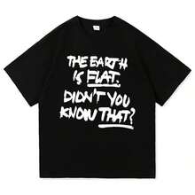 Graphic Cotton-Shirt Earth Is Flat Didnt You Know That TShirt Min Yoong Men_women Clothing Harajuku High Quality Y2K,Oversize Plus Size Men's S To 5XL,Summer Tee - 黑色 - 查看 8