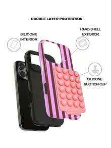 A Stylish Phone Case That Does Not Include A Lanyard Or Stand. Fashionable Matte Vertical Striped Phone Case In Pink And Light Yellow, Compatible With 16, 15, 14, 13, 12, 11, PRO, PLUS And Other Spring Models - Purple 2 - View 8