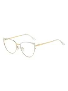 1 Pair Women's Black Outlined Cat Eye Metal Frame Vintage Thin Arm Personalized Spring Leg Non-Prescription Glasses - Gold Painted White - View 3