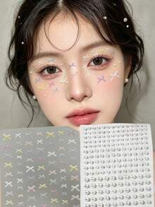 1pc Macaron Color Butterfly Pearl Eye Makeup Sticker, Lolita Style Sweet Girl Daily/Performance Makeup Decorative Sticker,Concert Look,Face Gems - Multicolor - View 1