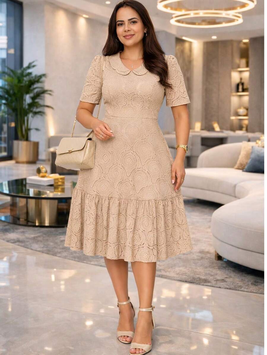 Conservative / Modest Elegant Casual Party Vintage Knit Fabric High In The Front And Low In The Back Wedding Bachelorette Party Tea Party Evening - 米色 - 查看 1