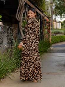 WOMEN'S LONG SLEEVE DRESS IN PRINTED VISCOLINE FABRIC - Nguyên tử động vật - Xem 2