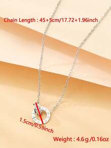 1Piece Gold Color Luxurious Roman Digital Double Ring Pendant Necklace Zirconia Women's Round Stainless Steel Necklace Jewelry - 銀色 - 查看 5