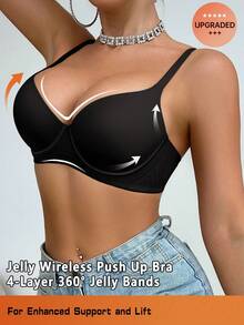 Women's Solid Color Wireless Supportive Bra With Wide Band, Comfortable And Elegant Ladies Lingerie - Black - View 5