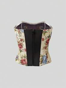 Top corto sin tirantes con estampado floral vintage - Perfecto para citas y salidas con amigos - Multicolor - Ver 12