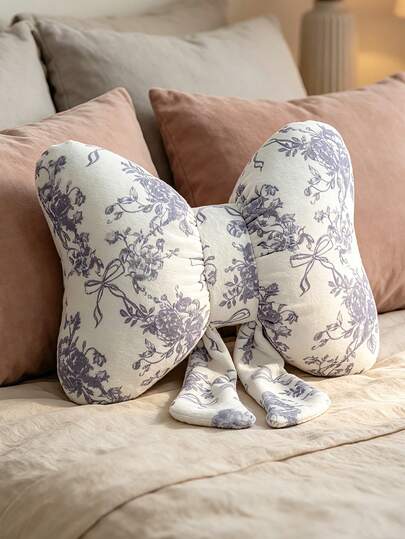 1pc Ins Style Blue & Purple Bow Decorative Pillow, Digital Printed Cushion, Girly Gift Idea, Suitable For Car, Bedroom, Living Room, Soft Pillow