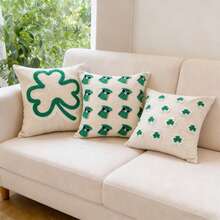 1pc Clover Embroidered Chenille Pillow Cover, Pet-Friendly Removable & Washable Cushion Cover For Living Room, Bedroom, Sofa, Car, Home Decor (Pillow Insert Not Included) - Green Hat - View 6