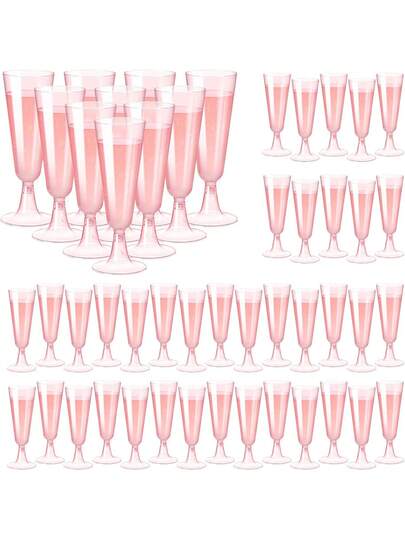 100/50/30/25/20/10/5pcs Set Pink Champagne Glasses, Party Champagne Flutes, Long Stem Glitter Cocktail Glasses, Suitable For Beverages And Powdered Drinks, 5oz Reusable Clear Cocktail Cups, Ideal For Parties, Weddings And Large Events