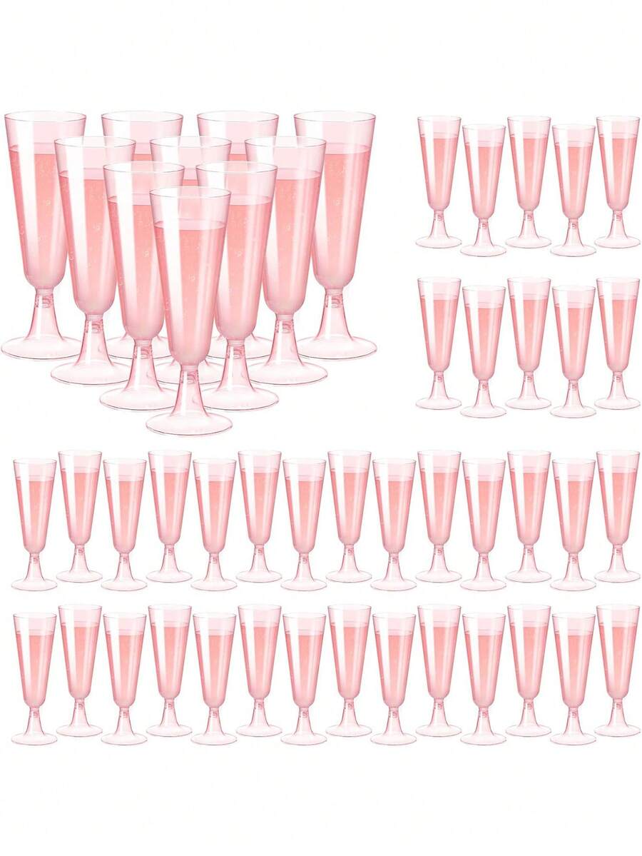 100/50/30/25/20/10/5pcs Set Pink Champagne Glasses, Party Champagne Flutes, Long Stem Glitter Cocktail Glasses, Suitable For Beverages And Powdered Drinks, 5oz Reusable Clear Cocktail Cups, Ideal For Parties, Weddings And Large Events - View 1