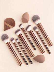 Set de brochas de maquillaje marrón, esencial para el maquillaje diario en movimiento - Multicolor - Ver 8