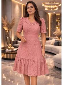 Conservative / Modest Elegant Casual Party Vintage Knit Fabric High In The Front And Low In The Back Wedding Bachelorette Party Tea Party Evening - 玫瑰 - 查看 6