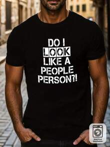 Camiseta de hombre con estampado '¿Parezco alguien que se le cae bien?' - Camiseta casual de manga corta con cuello redondo y texto, transpirable, adecuada para gimnasio, entrenamiento y vestimenta casual, lavable a máquina, corte regular - (Sin cinturón) - Negro - Ver 7
