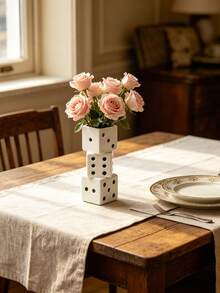 Novelty Dice Shaped Vase, Creative White Resin Flower Pot, Unique Home Decor Accent For Shelf Desk Window Sill, Gift For Plant Lovers - 1PC - View 6