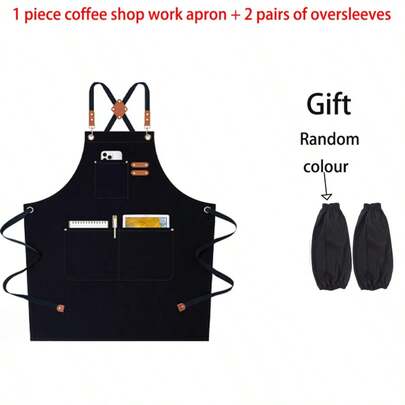 1 Tạp dề làm việc quán cà phê + 2 tay áo bảo hộ, tạp dề chống thấm nước, thích hợp cho làm vườn, nhà bếp, việc nhà, phòng tắm, trang trí nhà cửa và sử dụng trong gia đình.