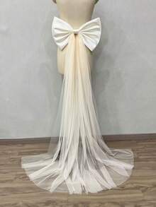 1件女款蝴蝶結拖尾禮服，白色、黑色、紅色、淺藍色、粉色、香檳色，蕾絲露背蝴蝶結拖尾，晚禮服裝飾，可拆卸新娘腰部蝴蝶結配件 - 彩色 - 查看 15