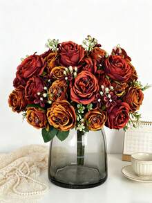 1/3/80pcs 11.8 Inch Artificial Rose, Spring Decor Fake Plants, Valentine's Day Home Wedding Decoration Vase Outdoor Garden Wedding Bouquet Living Room DIY Wreath Home Decor, Ramadan Decor, Thanksgiving Decor, DIY Wreath, Gift, Dining Table Centerpiece, Birthday Decor, Indoor Outdoor Decor, Vase Decor, Farmhouse Decor, Boho Wedding, Valentine's Day - Orange - View 1