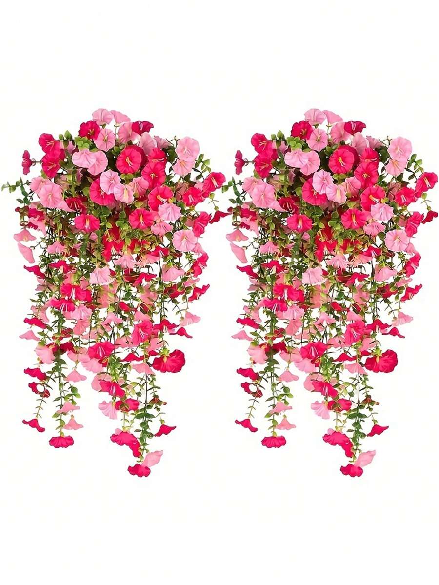 2pcs Artificial Violet & Eucalyptus Flower Wall Decor, Rose Pink Dawn Flower Wall Hanging, Waterproof, Vivid Flowers With Green Leaves, Suitable For Indoor And Outdoor Decoration, Wedding, Porch, Yard, Garden, Realistic Plastic Flowers For Various Occasions - Multicolor - View 1