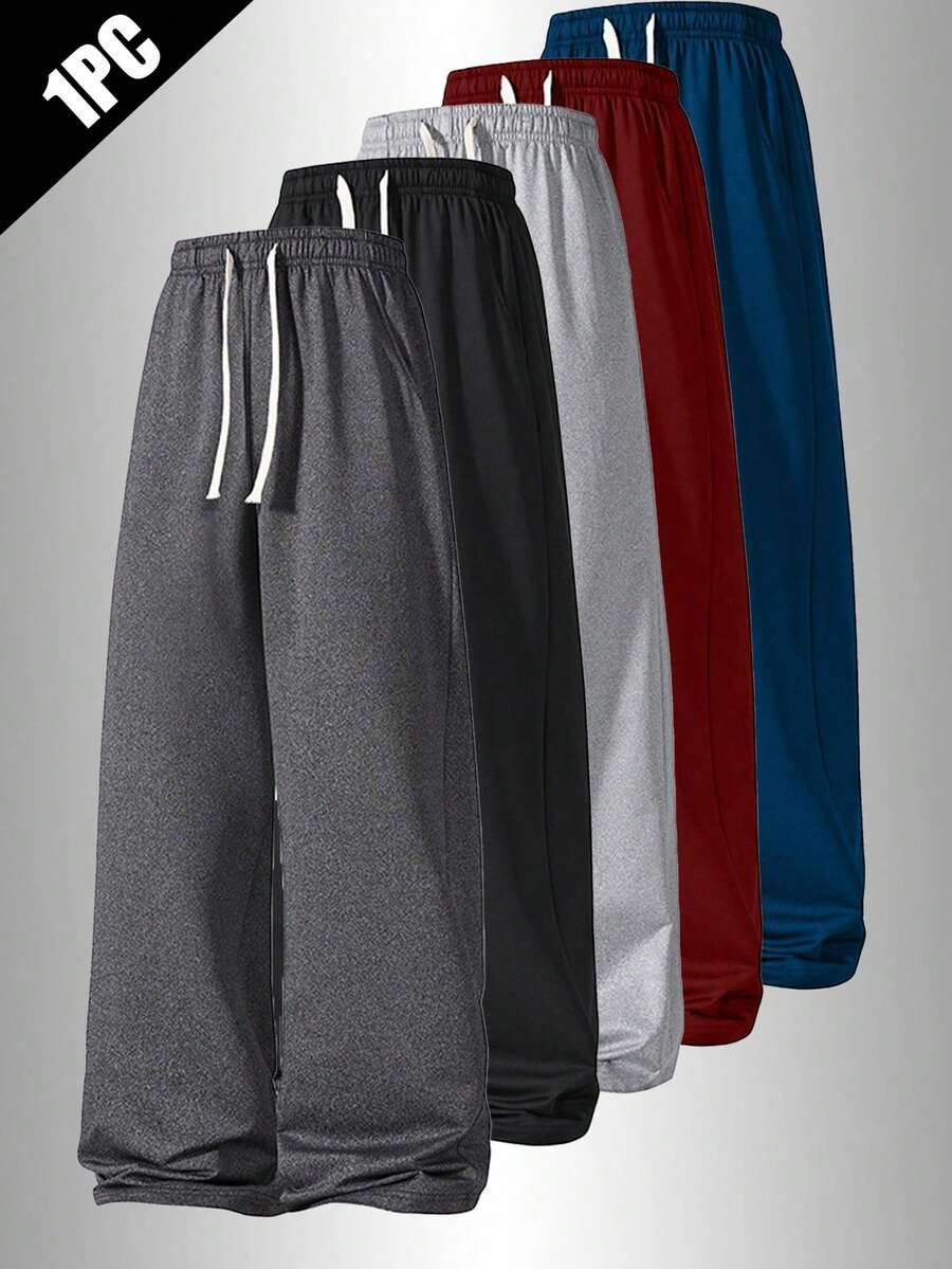 1pc Men's Loose Fashion Sports Long Pants, Casual Minimalist Solid Color Wide Leg Design