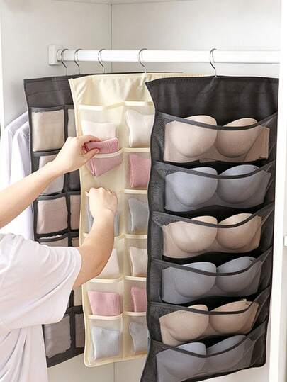 1 pieza Bolsa colgante de almacenamiento de ropa interior montada en la pared, organizador de armario para sostenes, bragas, calcetines, almacenamiento práctico para la habitación