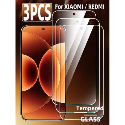 3pcs Tempered Glass Screen Protector For Xiaomi/, High Hardness, Scratch-Resistant, Fingerprint-Proof, No Borders, No Bubbles, Compatible With Phone Cases, Easy Installation