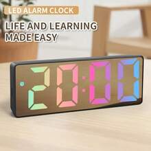 Large Modern LED Digital Clock With Date And Temperature Display - White Frame With Black Mirror Dial, 12/24 Hour Mode, Snooze Function, Battery/DC Powered (AAA Batteries Not Included) - Bedside Clock, Suitable For Office - Digital Clock Radio - 1PC - View 9
