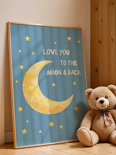 1pc Framed Canvas Wall Art, "I Love You To The Moon And Back" Minimalist Nursery Decor, Boho Style Kids Bedroom Wall Decoration, Infant Room Poster, Children's Gift, Newborn Gift, Comfortable Decoration, Mother's Day Decor, Birthday Present